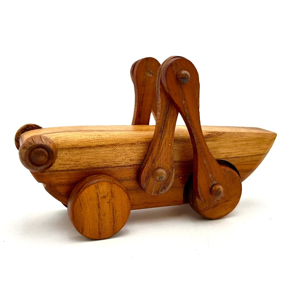 Vintage Handcrafted 5" Wooden Grasshopper Pull Toy Articulated Moving Legs Decor
